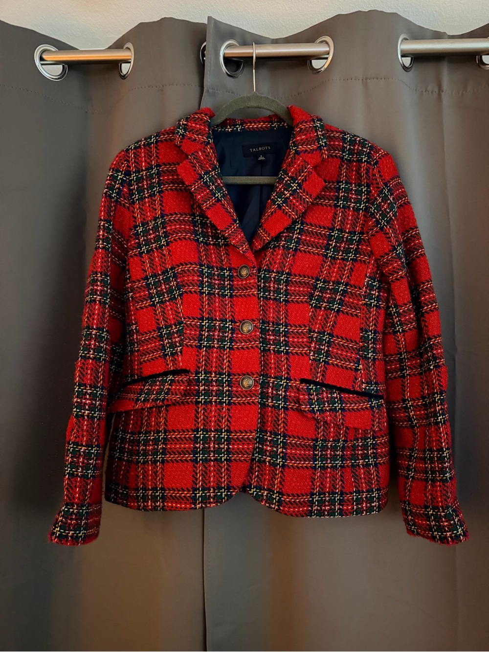 Talbots Red Plaid Tailored Wool-Blend Blazer